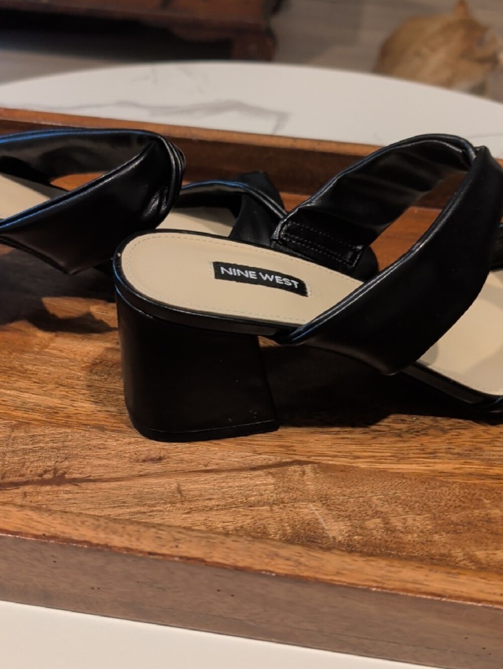 NINE WEST Size 11M-Black Twisted Double-Strap Slide Mules - Picture 4 of 13